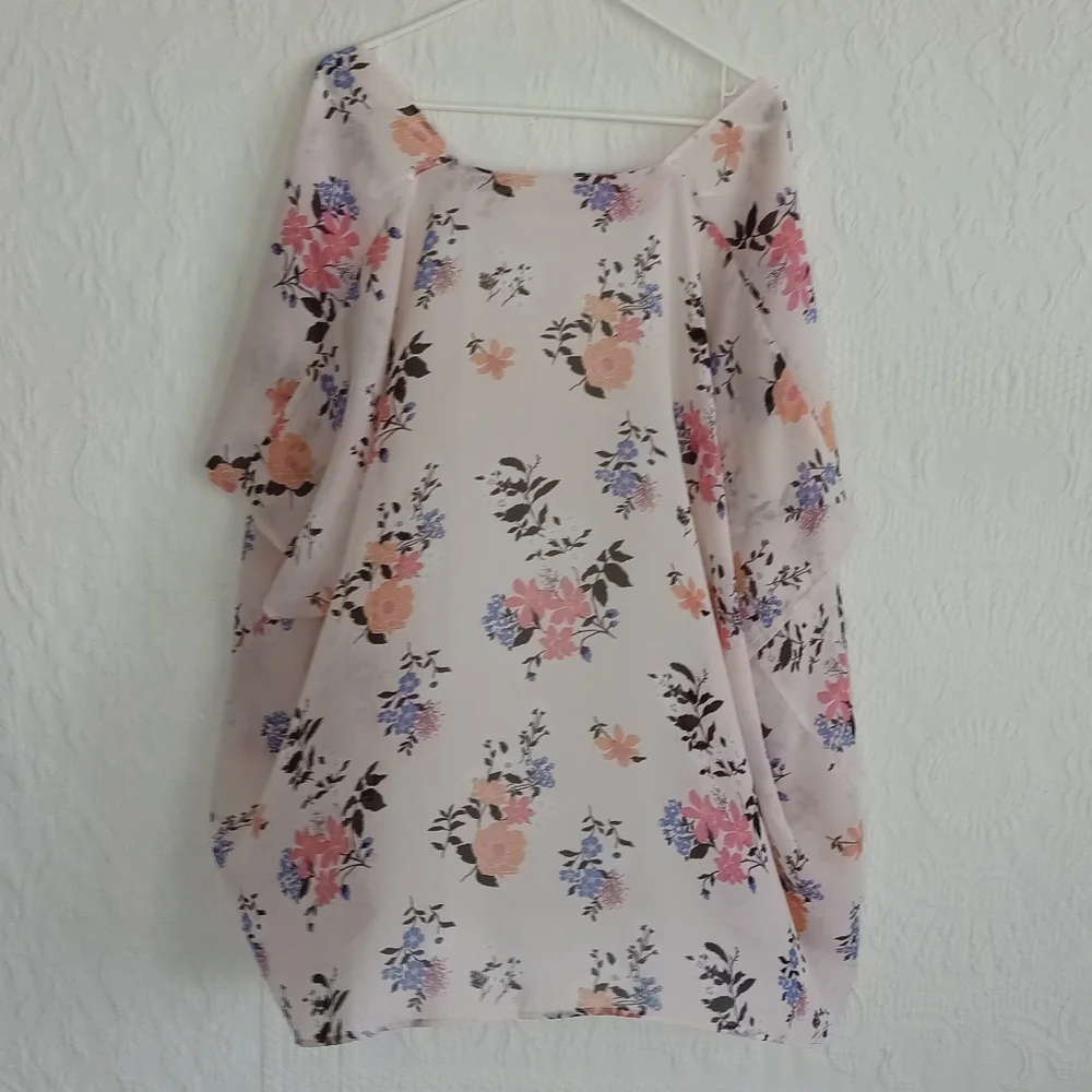 Pink Floral Sheer Kimono Wrap Elegant Soft Girl Femme Flowy Pastel Airy Light OS